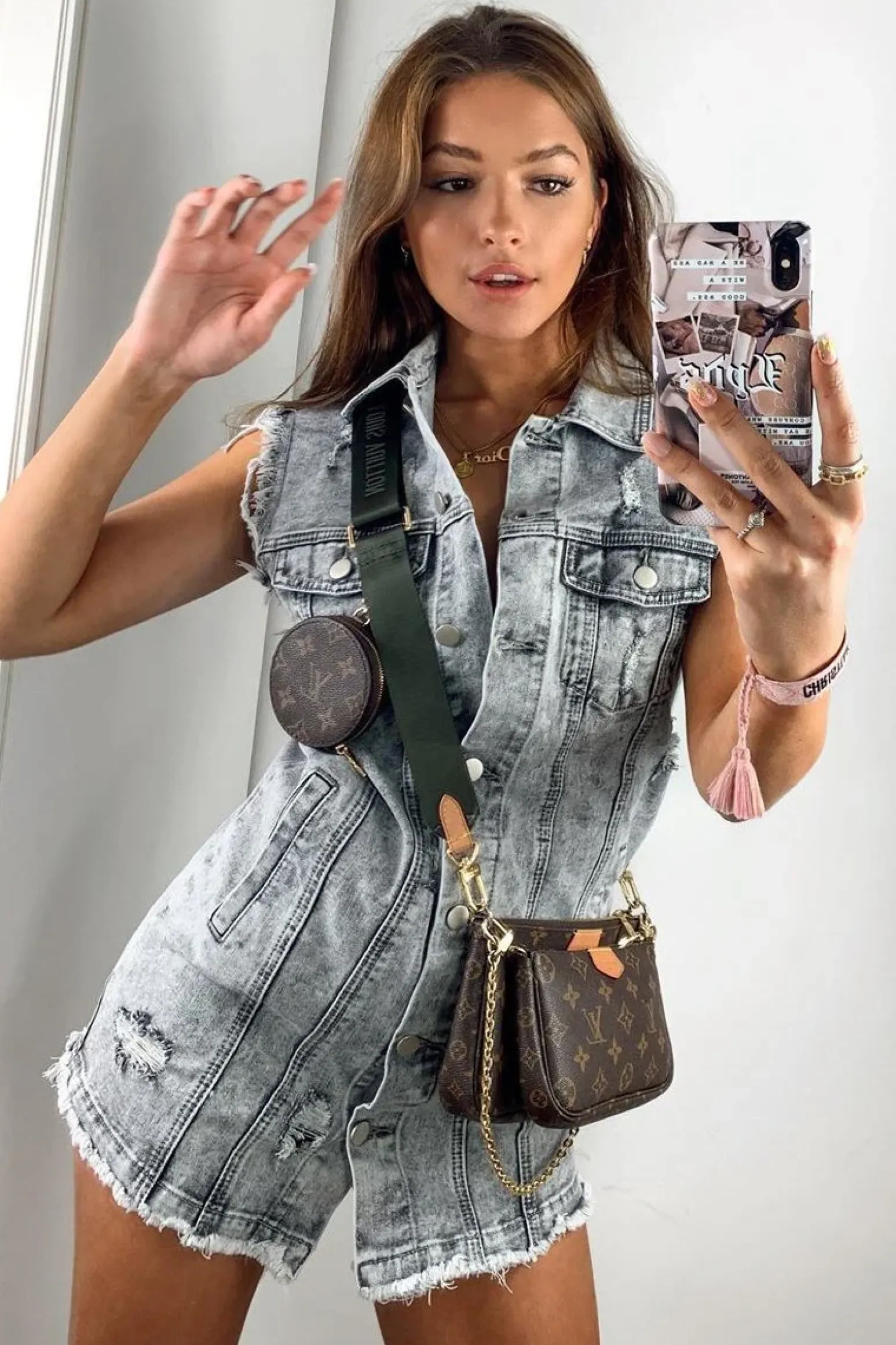 Rebellious Fashion Grey Wash Distressed Sleeveless Denim Shirt Dress - Idaliz