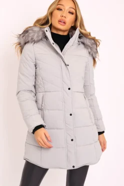 Rebellious Fashion Grey Adjustable Back Long Puffer Coat - Maezie