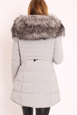 Rebellious Fashion Grey Adjustable Back Long Puffer Coat - Maezie