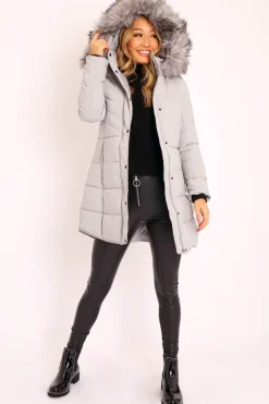 Rebellious Fashion Grey Adjustable Back Long Puffer Coat - Maezie