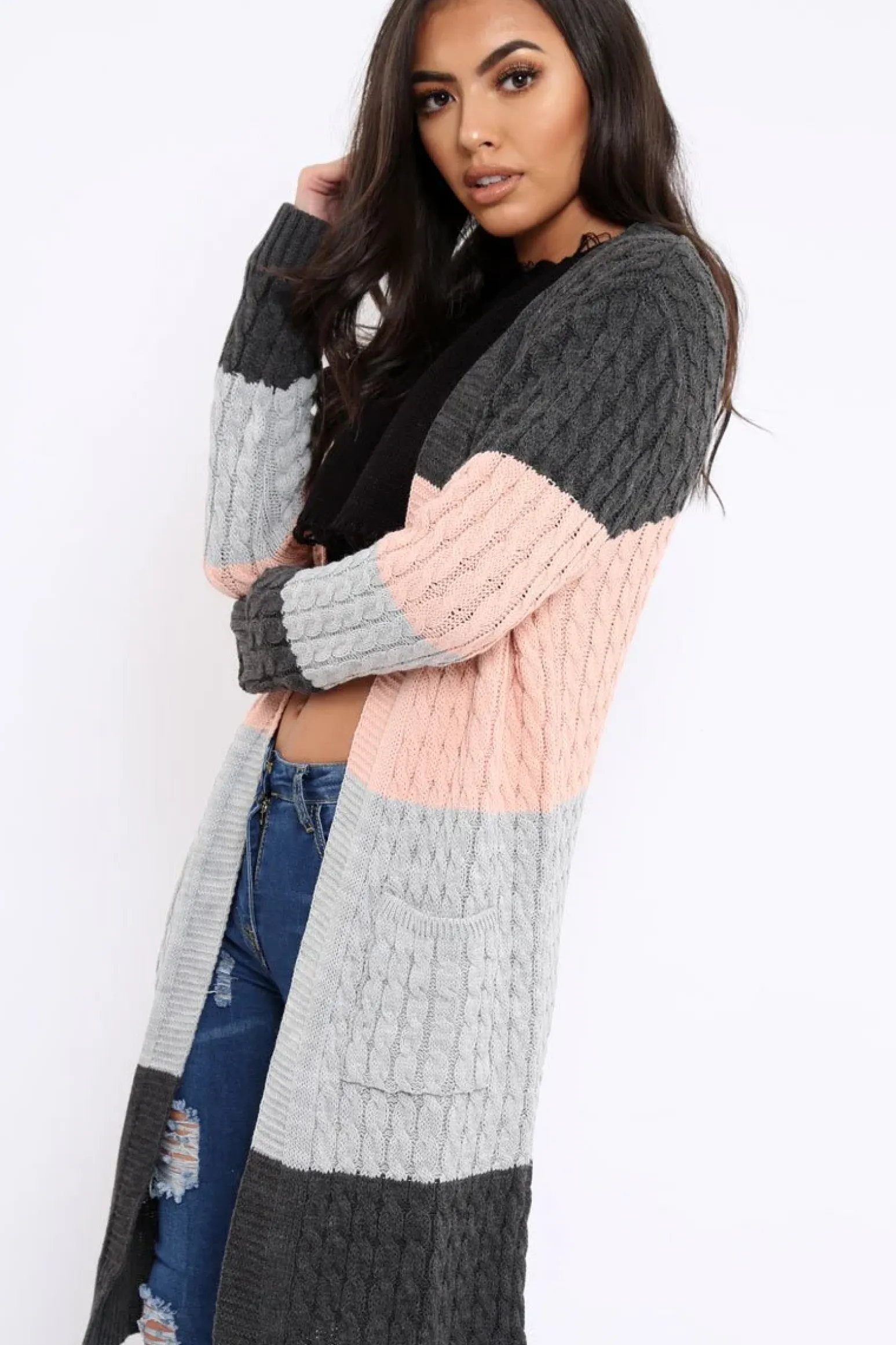 Rebellious Fashion Grey and Rose Striped Cardigan - Nellie