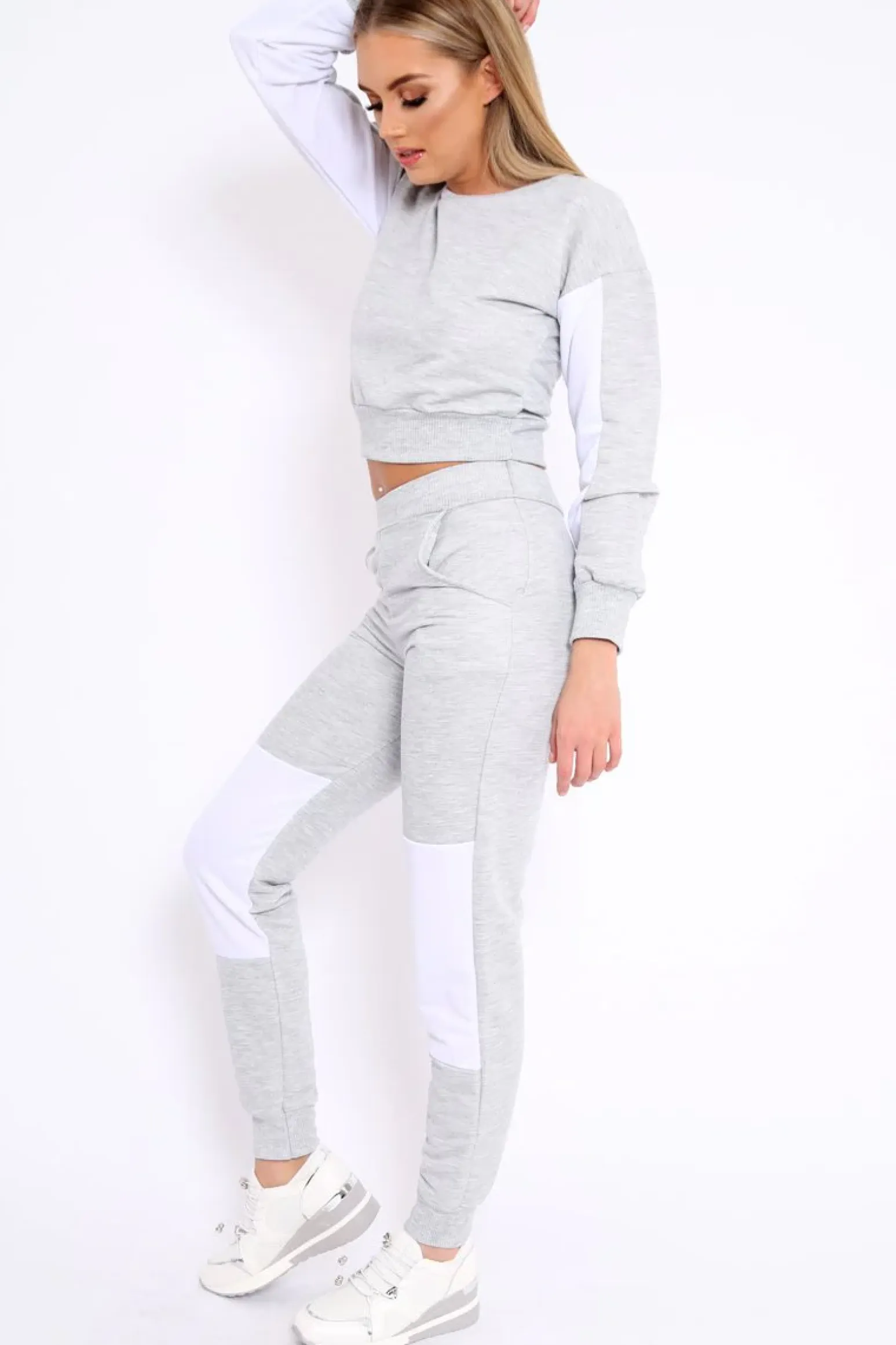Rebellious Fashion Grey and White Colour Block Loungewear Set - Elody