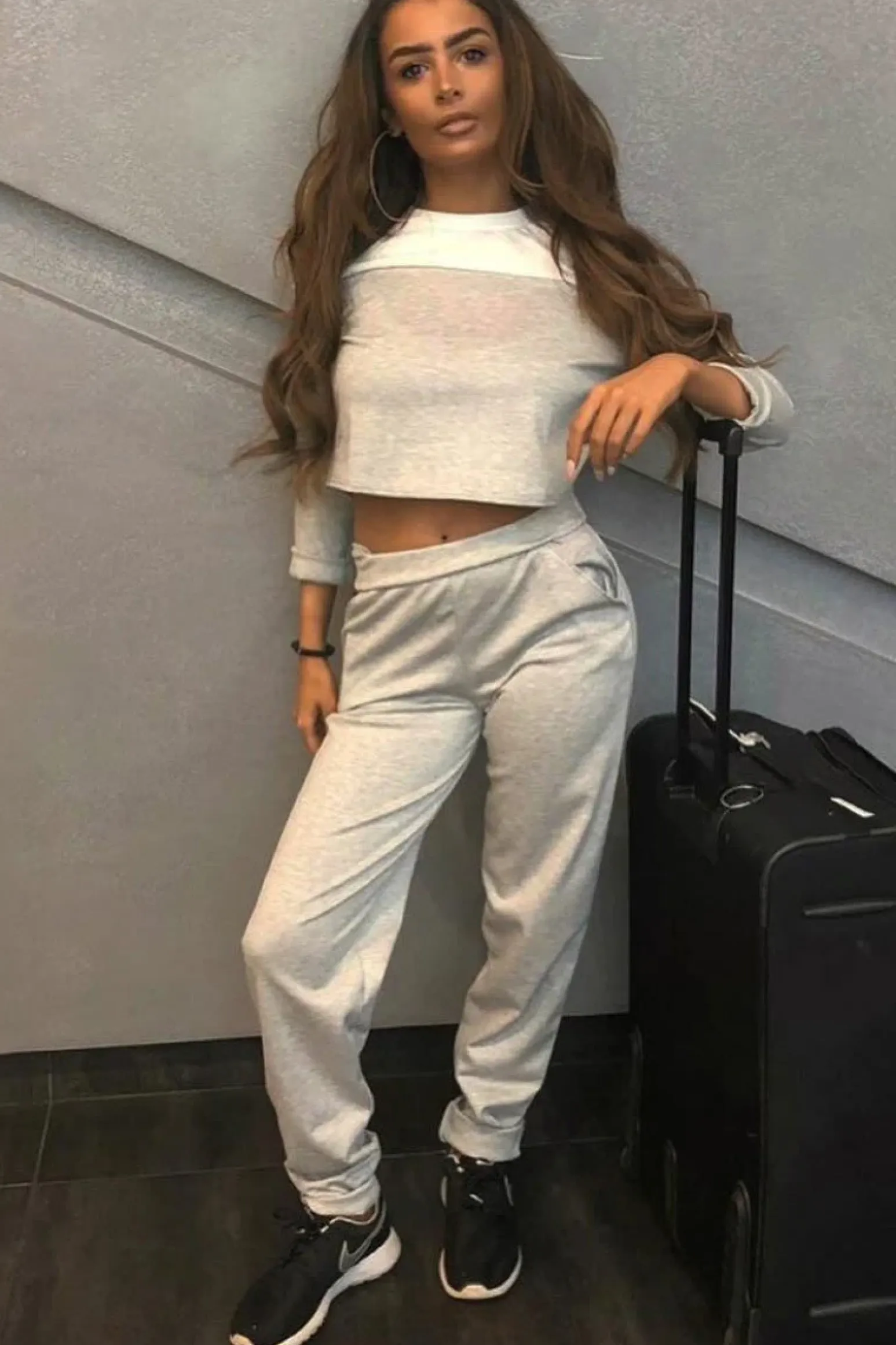 Rebellious Fashion Grey and White Contrast Panel Tracksuit - Soraya