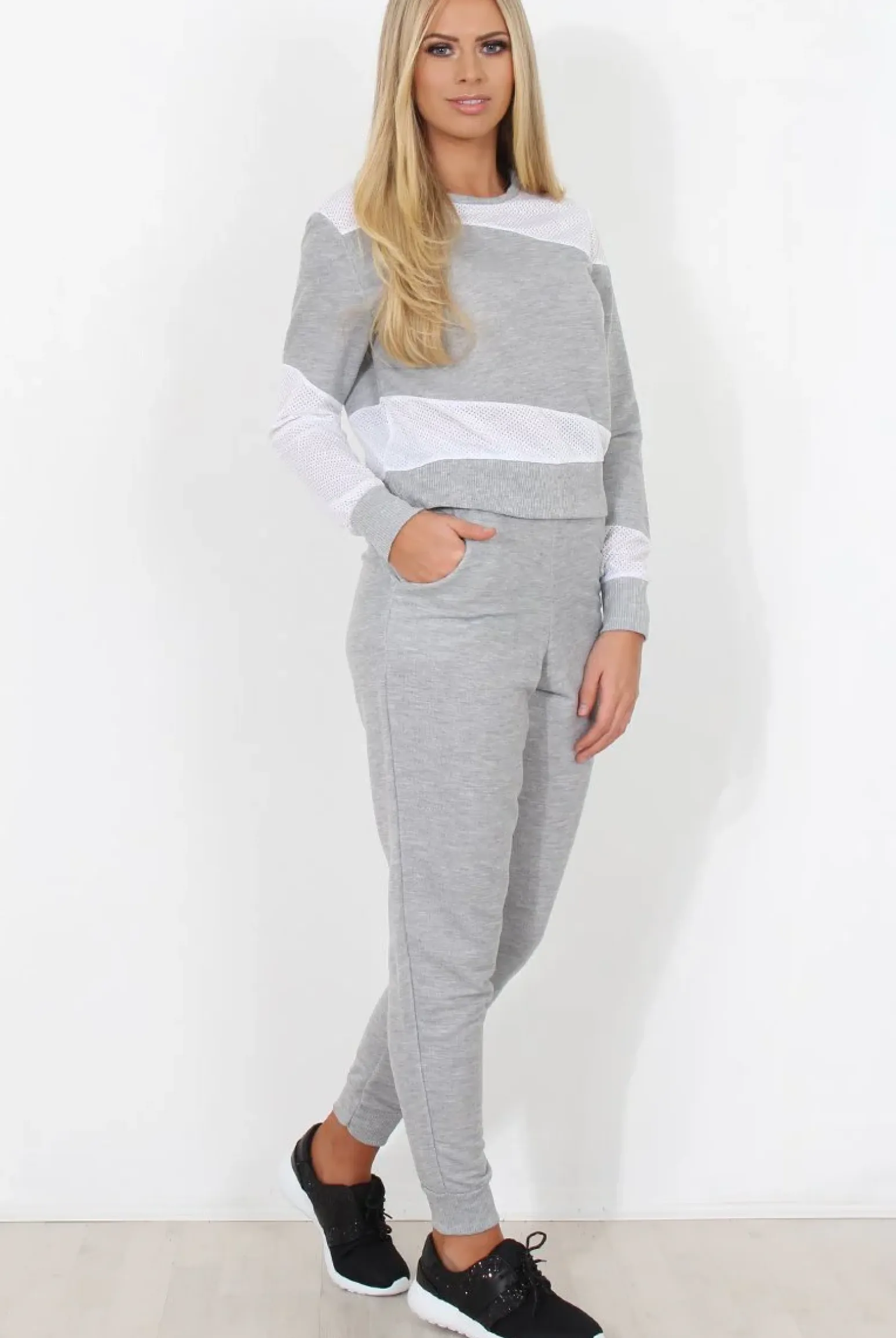 Rebellious Fashion Grey and White Loungewear Set - Katie