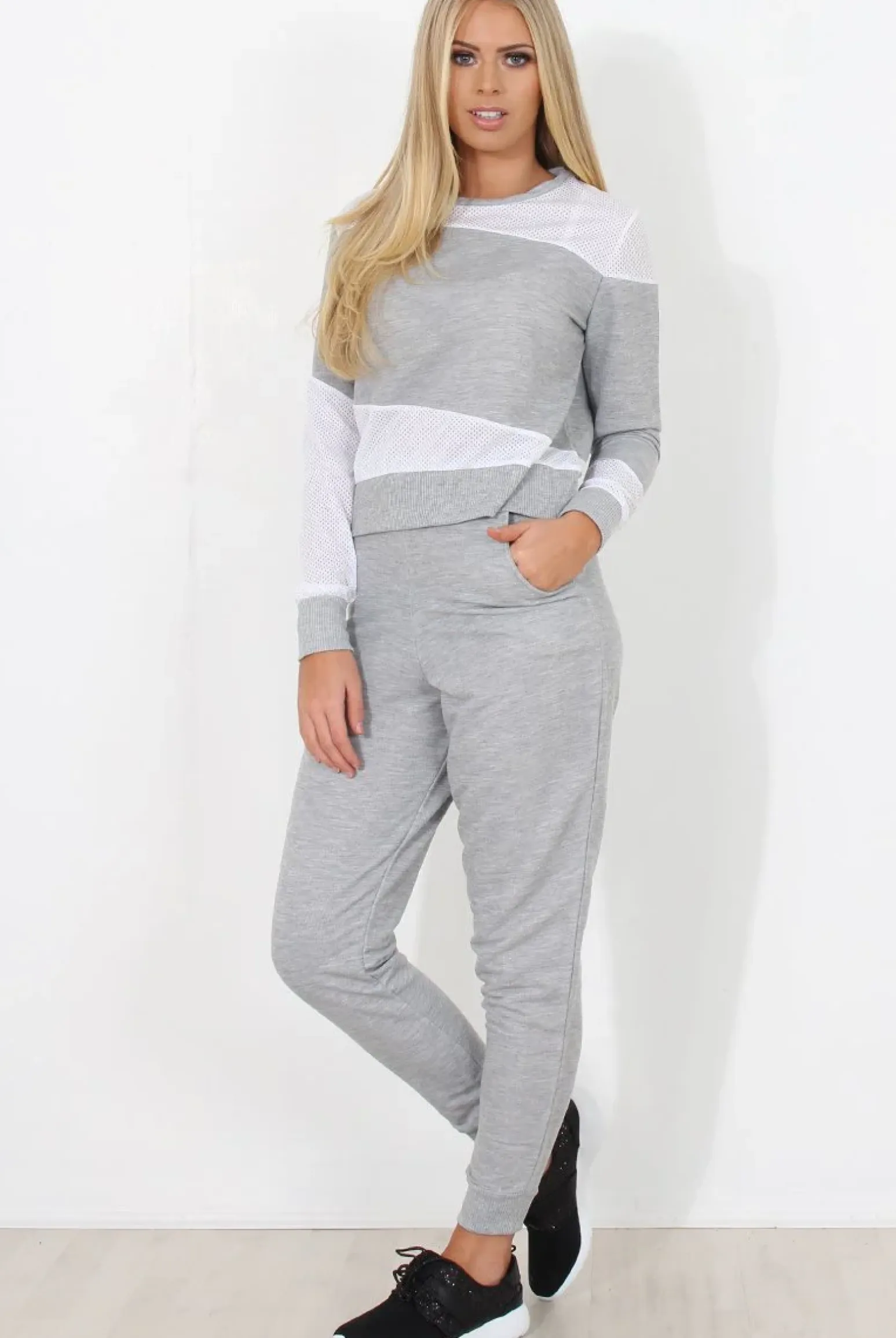 Rebellious Fashion Grey and White Loungewear Set - Katie