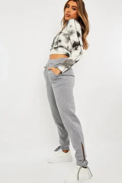 Rebellious Fashion Grey Ankle Tie Detail Joggers - Elisha