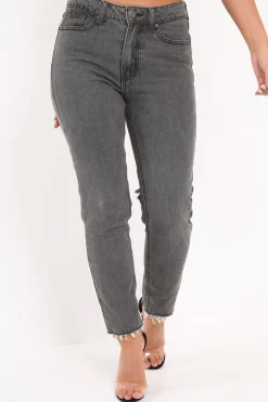Rebellious Fashion Grey Back Rip Mom Jeans - Shanice