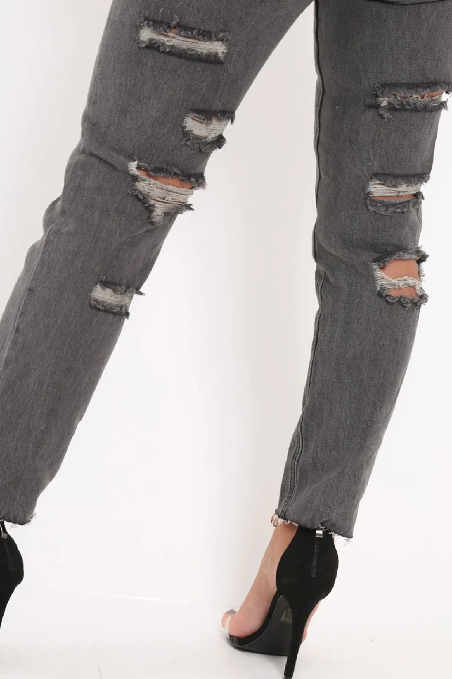 Rebellious Fashion Grey Back Rip Mom Jeans - Shanice