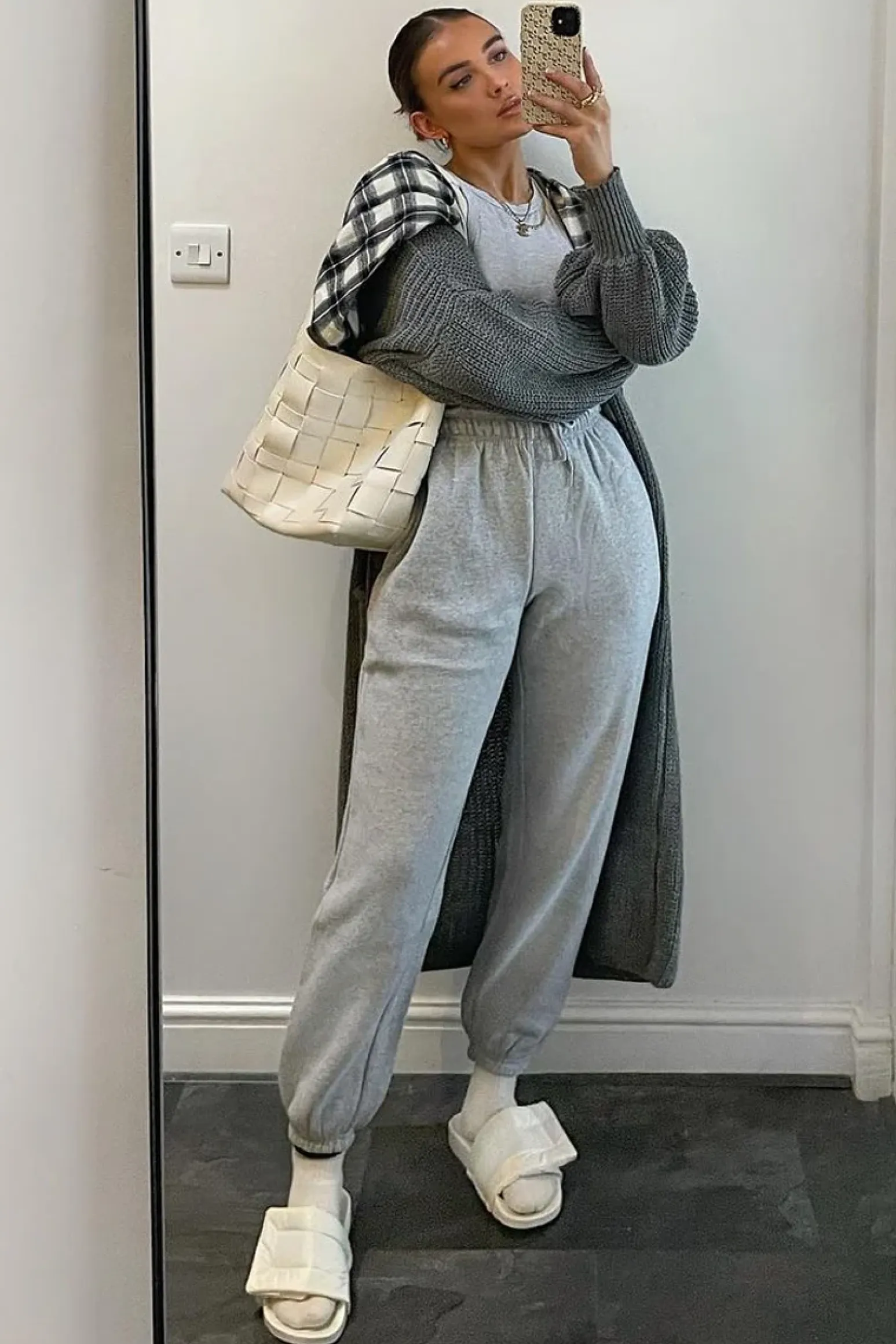 Rebellious Fashion Grey Balloon Sleeve Maxi Knit Cardigan - Imara