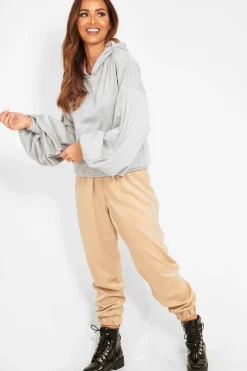 Rebellious Fashion Grey Balloon Sleeve Pocket Front Hoodie - Lainee