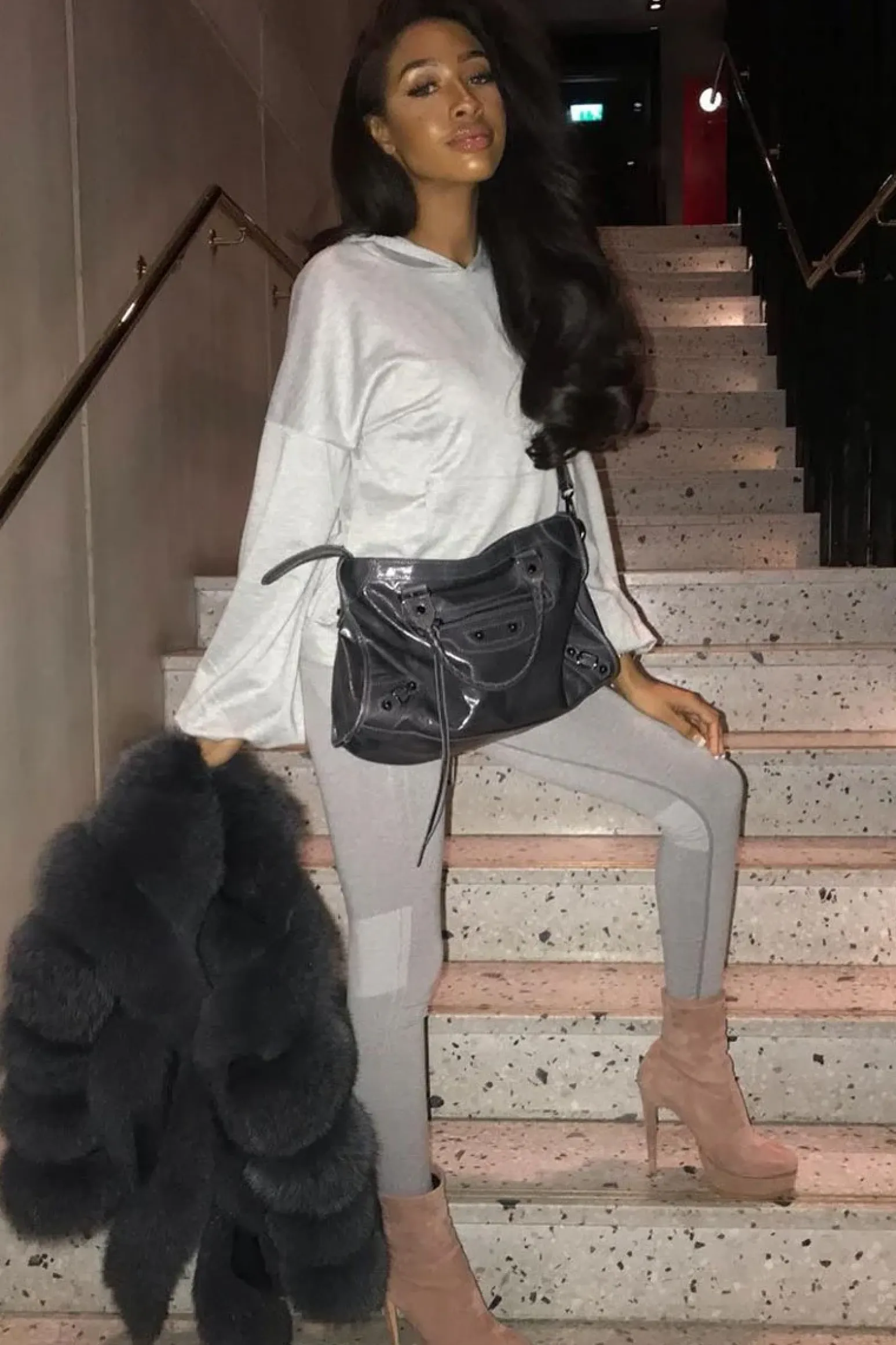 Rebellious Fashion Grey Balloon Sleeve Pocket Front Hoodie - Lainee