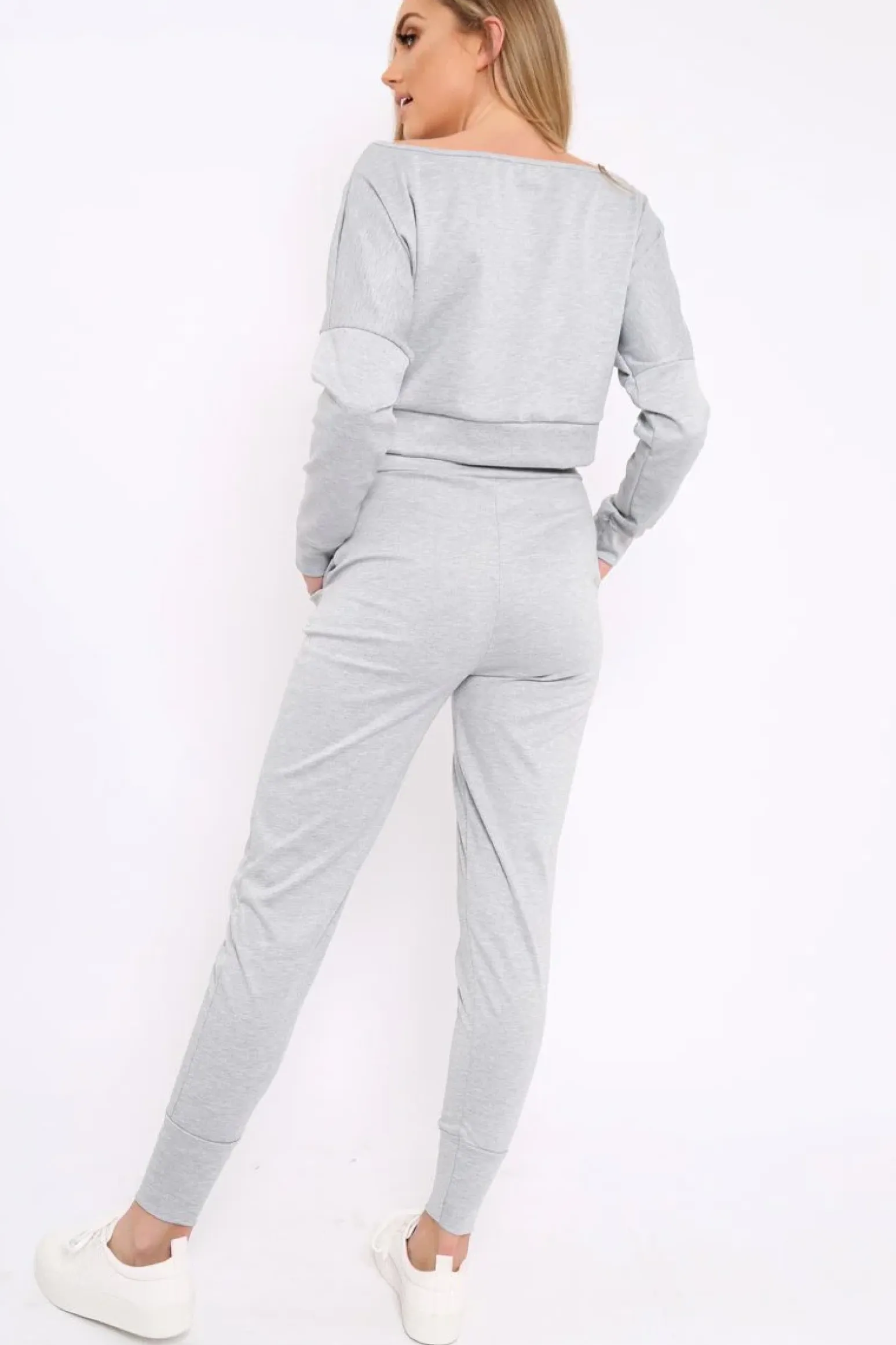 Rebellious Fashion Grey Bardot Sweatshirt and Joggers Loungewear Set - Marnie