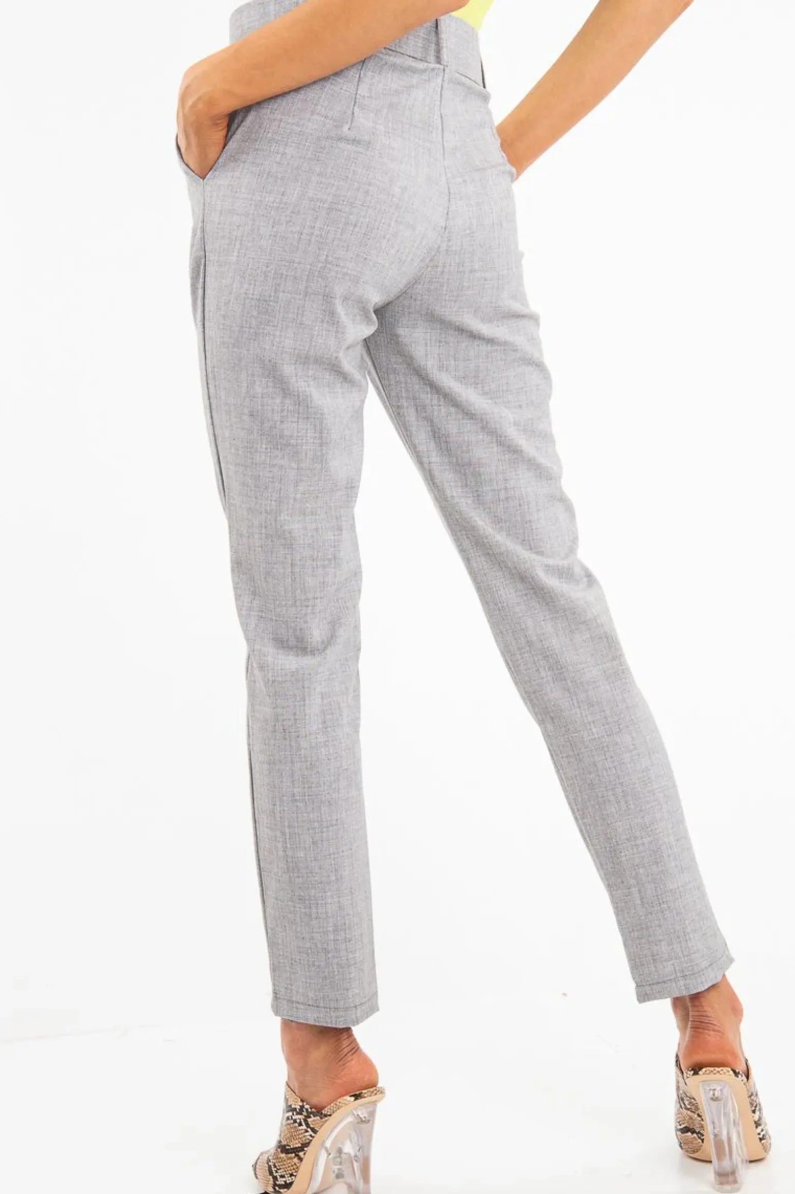 Rebellious Fashion Grey Belted Tailored Trousers - Celena