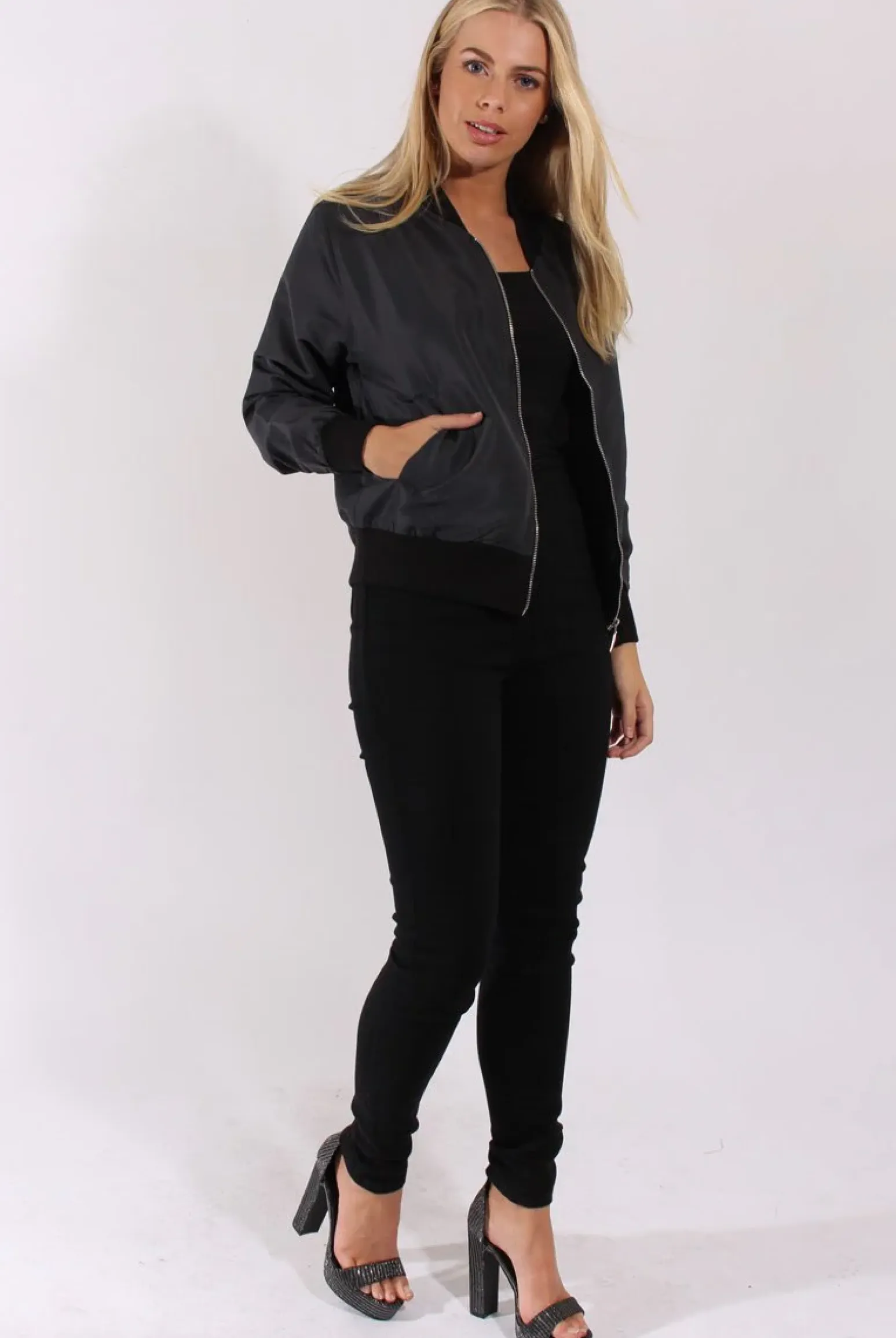 Rebellious Fashion Grey Bomber Jacket - Maisie
