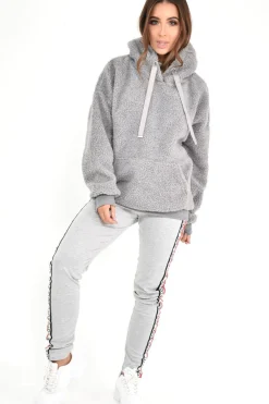 Rebellious Fashion Grey Borg Pocket Front Hoodie - Dezi