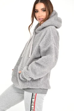 Rebellious Fashion Grey Borg Pocket Front Hoodie - Dezi