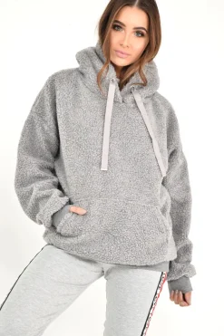 Rebellious Fashion Grey Borg Pocket Front Hoodie - Dezi