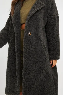 Rebellious Fashion Grey Borg Teddy Midi Coat - Leata