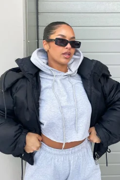 Rebellious Fashion Grey Box Fit Cropped Hoodie - Neala