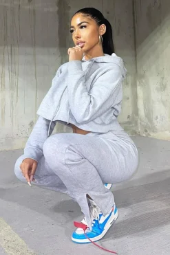 Rebellious Fashion Grey Box Fit Cropped Hoodie - Neala