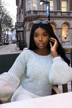 Rebellious Fashion Grey Cable Knit Balloon Sleeve Jumper - Elicia