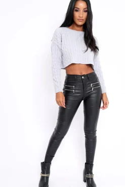 Rebellious Fashion Grey Cable Knit Cropped Jumper - Georgie