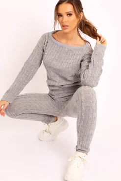 Rebellious Fashion Grey Cable Knit Loungewear Co-ord - Anha
