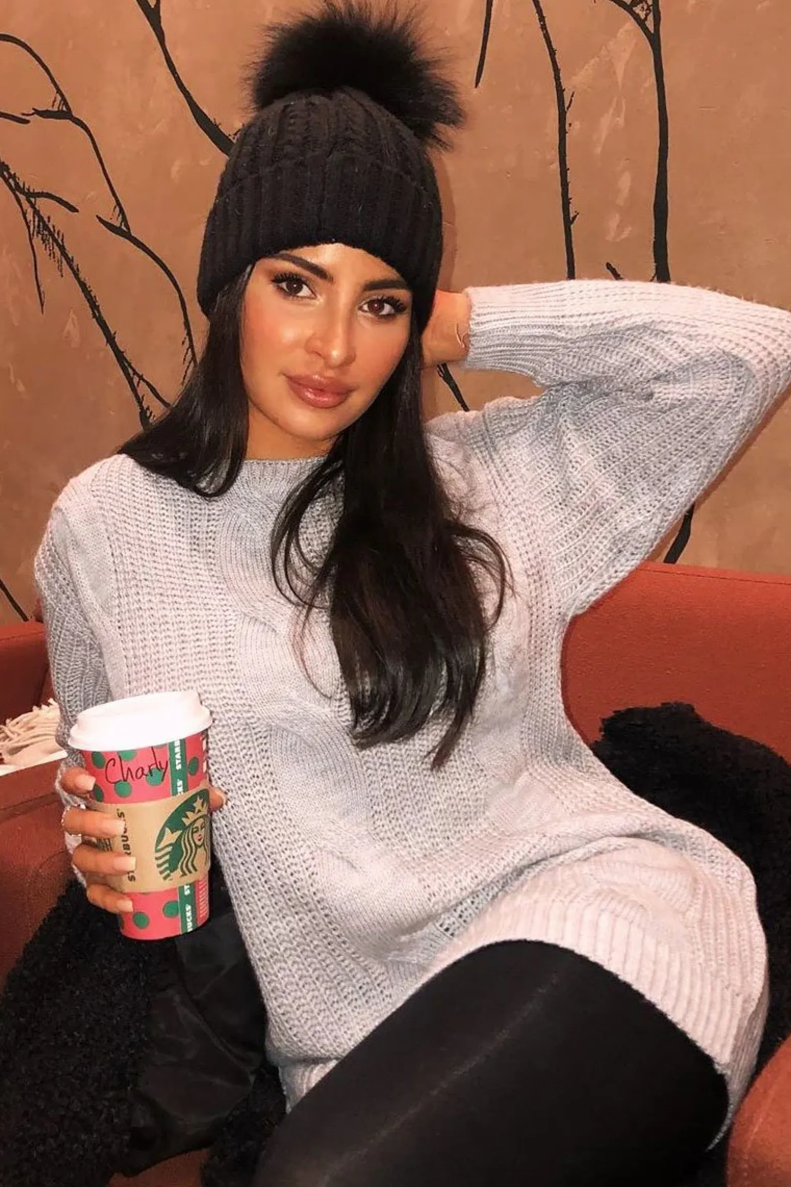 Rebellious Fashion Grey Cable Knit Off Shoulder Jumper Dress - Berry