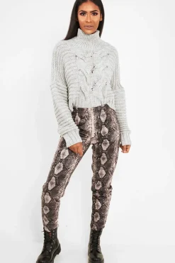 Rebellious Fashion Grey Cable Knit Sleeve Detail Jumper - Miyonna