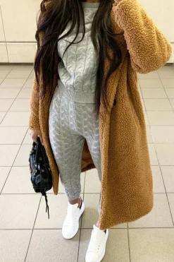 Rebellious Fashion Grey Cable Knit Sweater and Leggings Loungewear Co-ord - Ionia