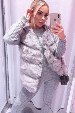Rebellious Fashion Grey Cable Knit Sweater and Leggings Loungewear Co-ord - Ionia