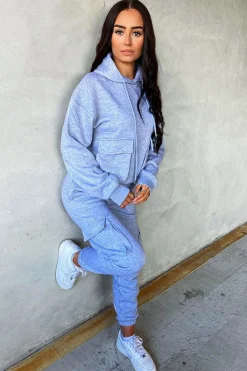 Rebellious Fashion Grey Cargo Pocket Hoodie and Joggers Tracksuit - Aafiya