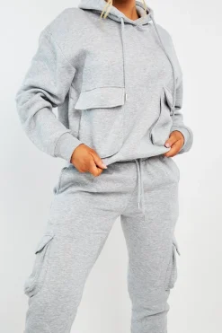 Rebellious Fashion Grey Cargo Pocket Hoodie and Joggers Tracksuit - Aafiya