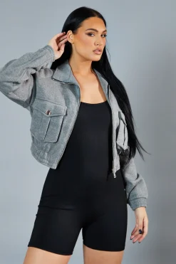 Rebellious Fashion Grey Cargo Pocket Sweatshirt Jacket - Ovella