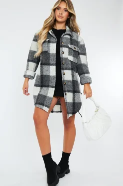Rebellious Fashion Grey Checked Pocket Front Shacket - Dalani