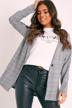 Rebellious Fashion Grey Check Single Breasted Blazer - Emorie
