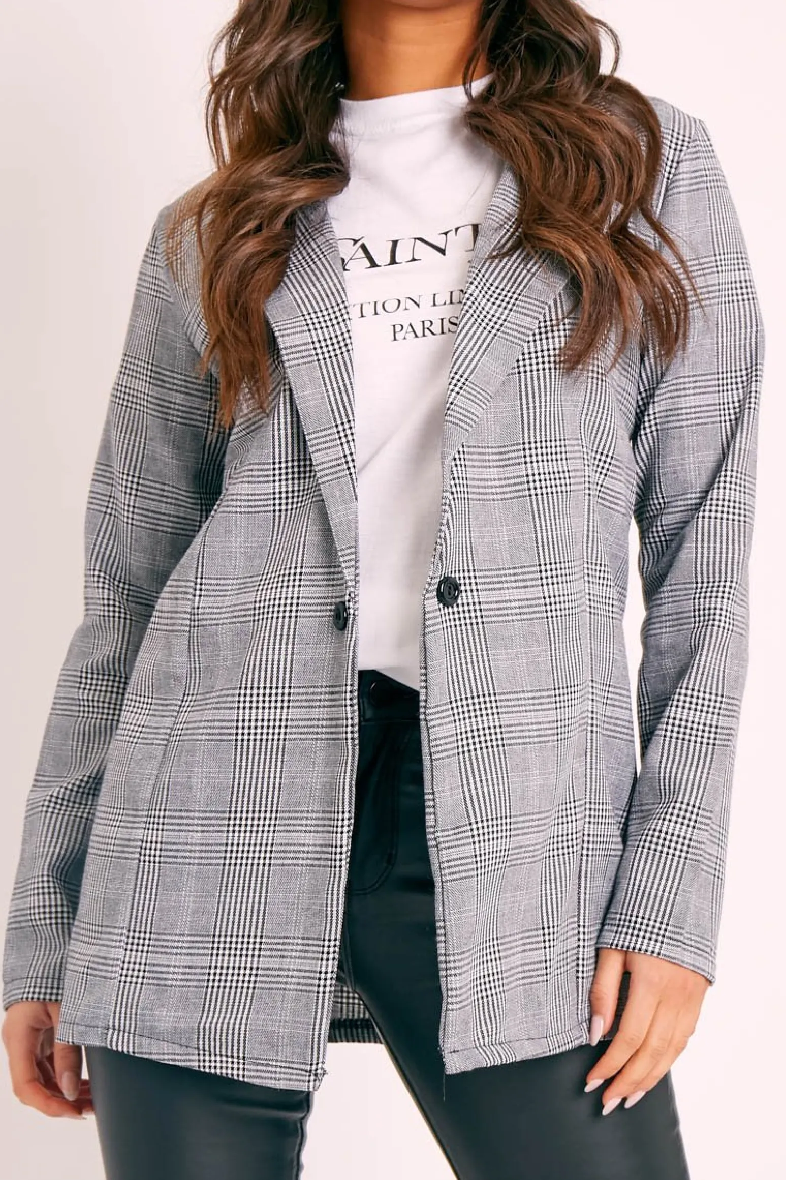 Rebellious Fashion Grey Check Single Breasted Blazer - Emorie