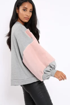 Rebellious Fashion Grey Chevron Fur Jumper - Lara