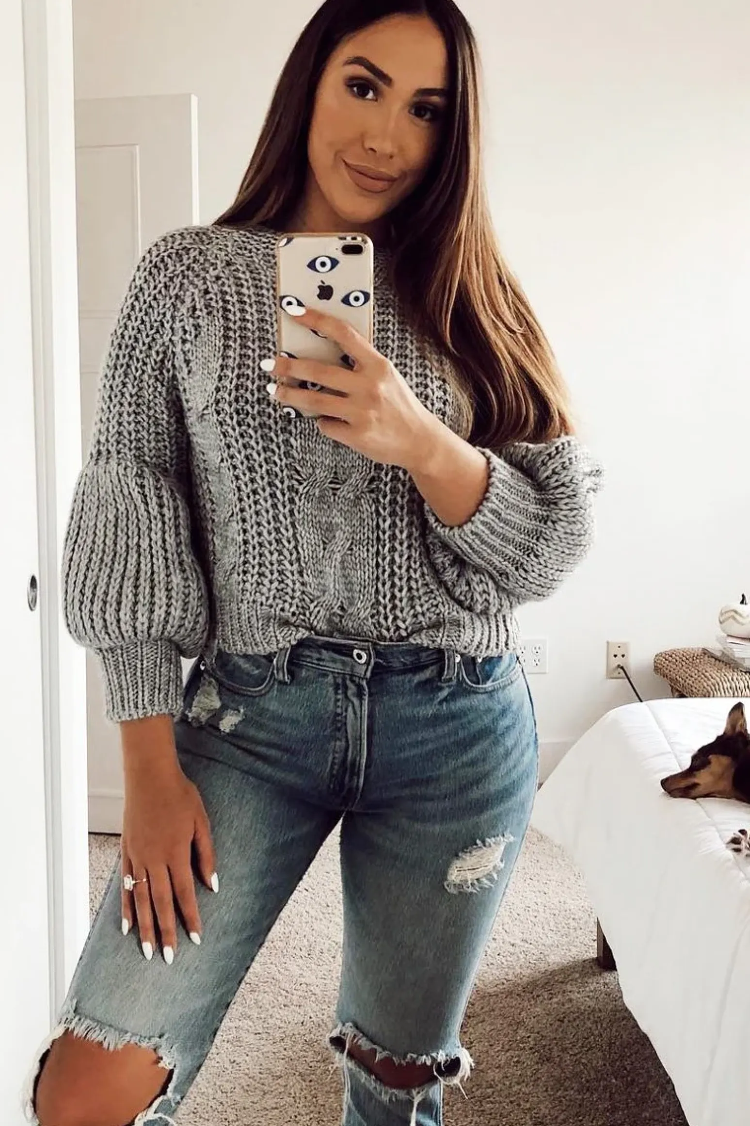Rebellious Fashion Grey Chunky Knit Balloon Sleeve Jumper - Rielynn