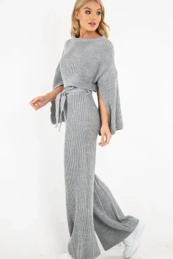 Rebellious Fashion Grey Chunky Knit Loungewear Set - Harper