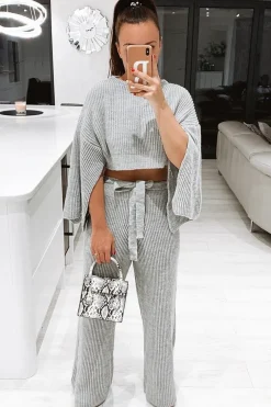 Rebellious Fashion Grey Chunky Knit Loungewear Set - Harper