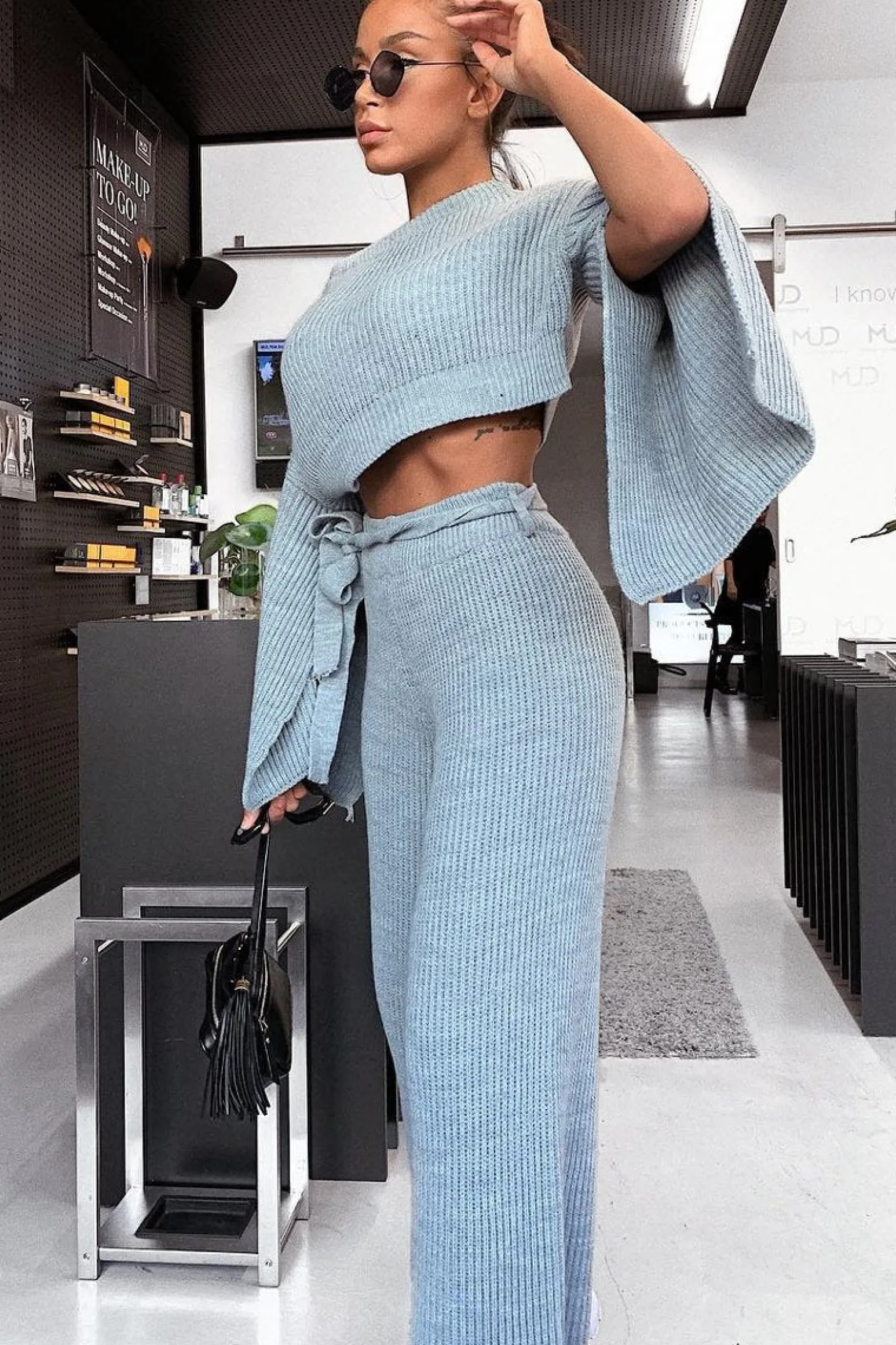 Rebellious Fashion Grey Chunky Knit Loungewear Set - Harper