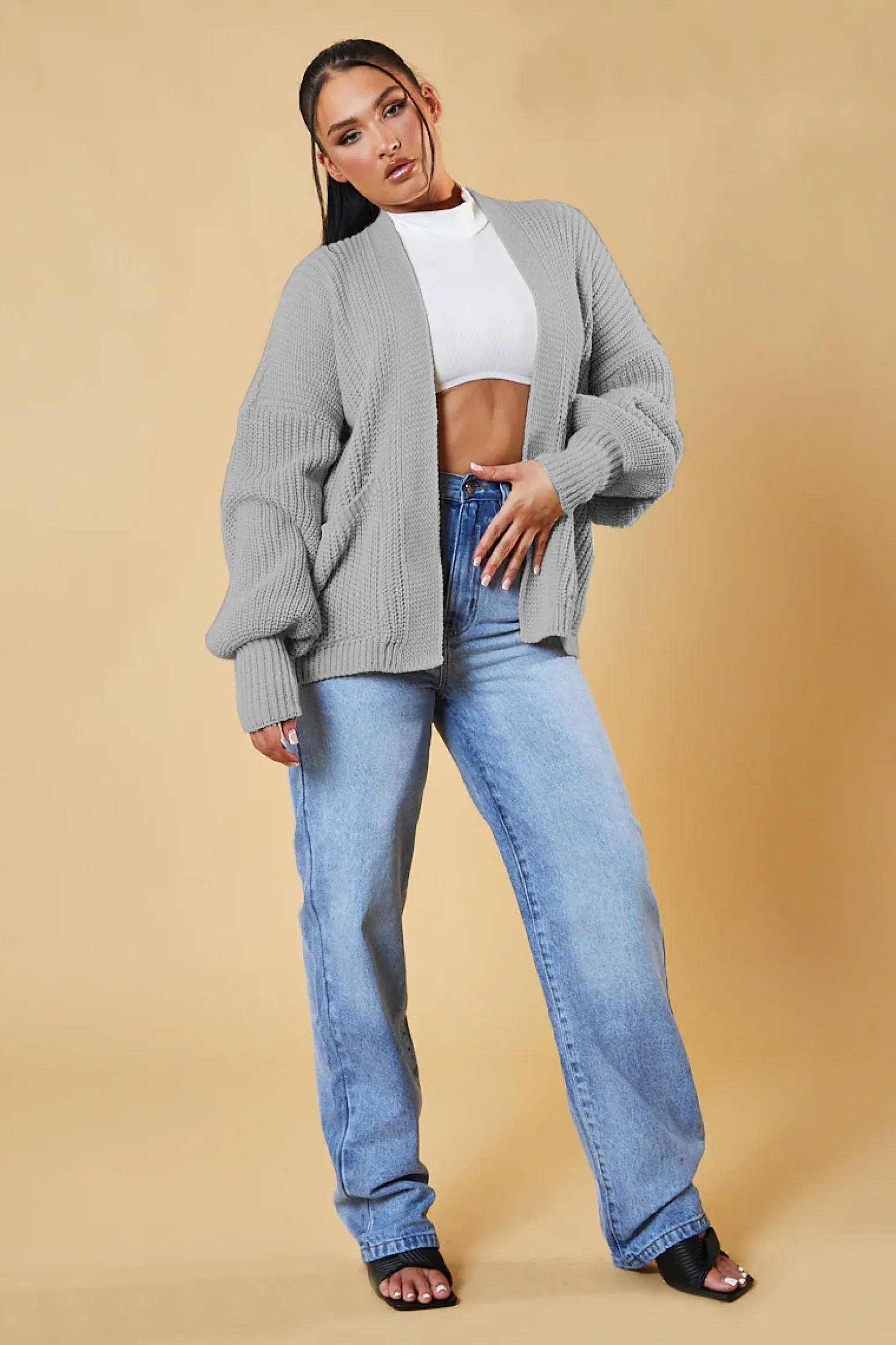 Rebellious Fashion Grey Chunky Knit Slouchy Cardigan - Daisy