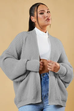 Rebellious Fashion Grey Chunky Knit Slouchy Cardigan - Daisy