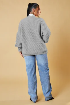 Rebellious Fashion Grey Chunky Knit Slouchy Cardigan - Daisy