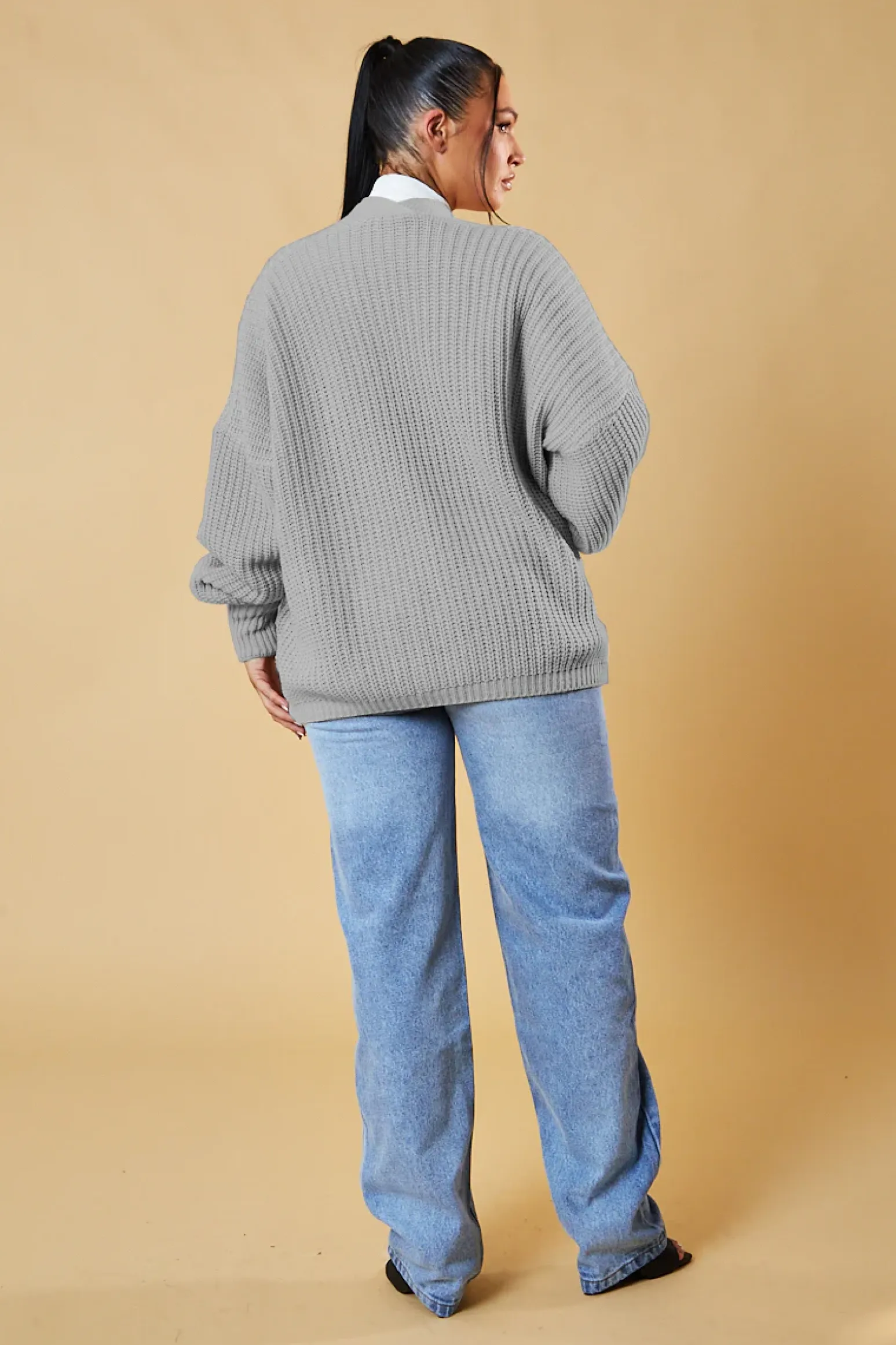 Rebellious Fashion Grey Chunky Knit Slouchy Cardigan - Daisy