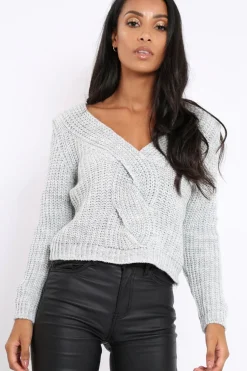 Rebellious Fashion Grey Chunky Twist Knit Jumper - Loren