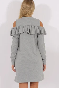 Rebellious Fashion Grey Cold Shoulder Frill Layer Swing Dress - Megan