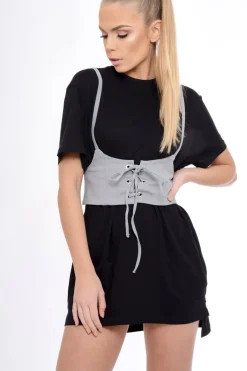 Rebellious Fashion Grey Corset Lace Up Eyelet Crop Top - Mylene
