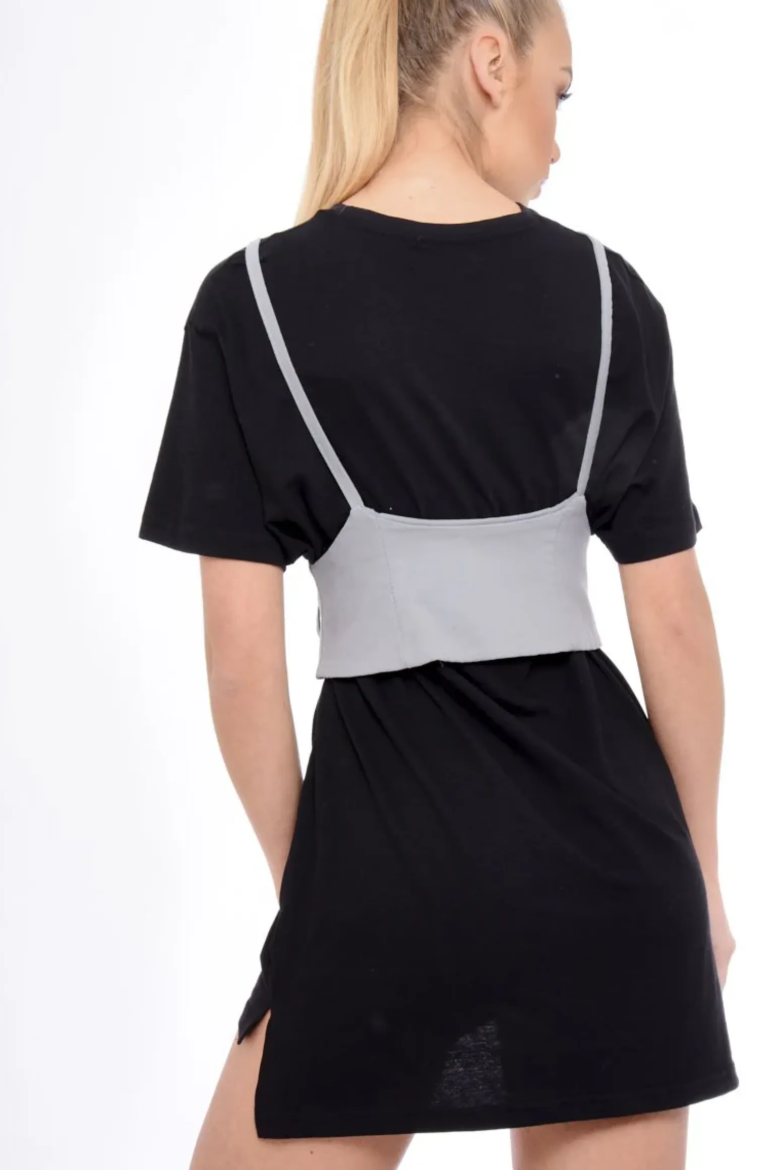 Rebellious Fashion Grey Corset Lace Up Eyelet Crop Top - Mylene